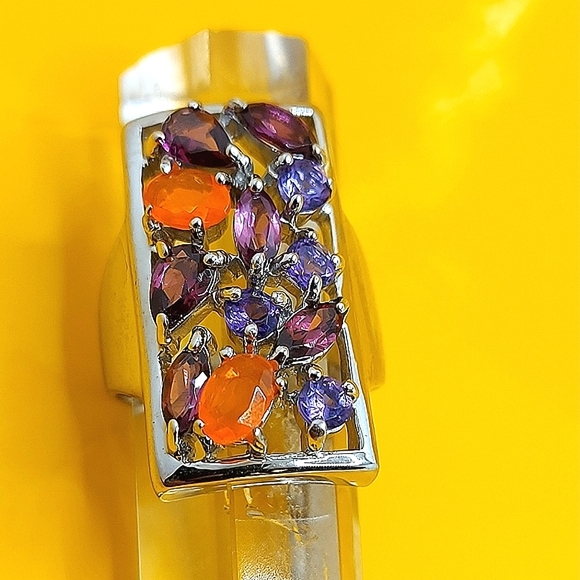 Natural Orange Opal, Amethyst, Rhodolite 925 Sterling Silver Ring Sz 7.5 - Picture 10 of 10